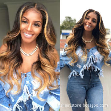 Wholesale Raw Brazilian Virgin Hair HD Lace Frontal Wig Women Body Wig 13x4 Swiss Lace 4/27 Front Closure Human Hair Wig